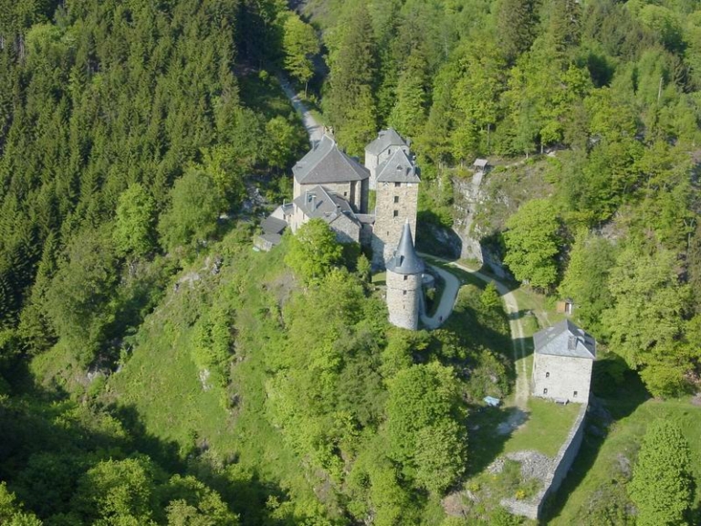 château fort de Reinhardstein au milieu des arbres