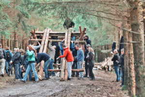team finalizing the bridge at the Lumberjack
